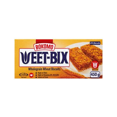 Bokomo WEET-BIX | Whole Grain Wheat Biscuit | 24 Units per a box | 450g/16oz | Vegan | Kosher | 1.2g Sugar | Vitamin B1, B2, B3