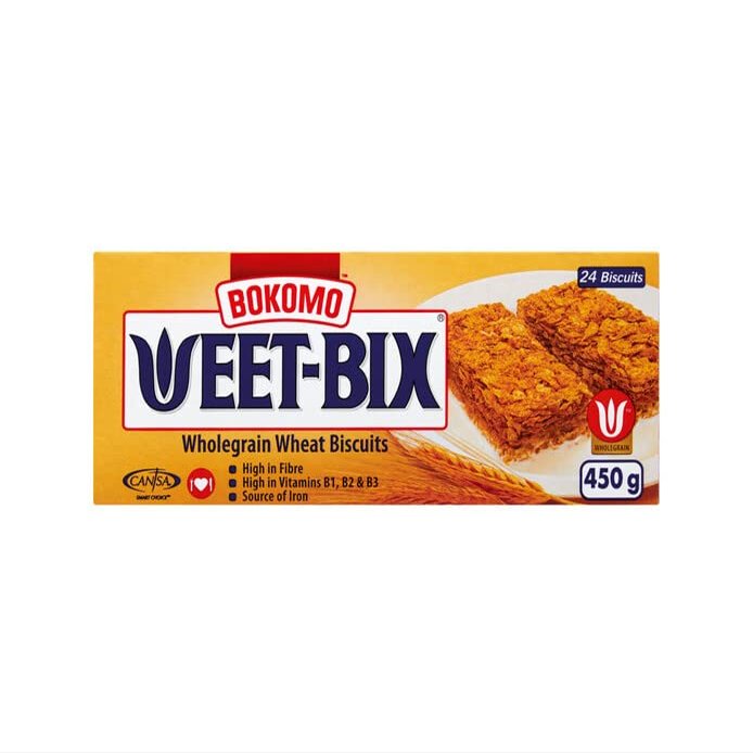 Bokomo WEET-BIX | Whole Grain Wheat Biscuit | 24 Units per a box | 450g/16oz | Vegan | Kosher | 1.2g Sugar | Vitamin B1, B2, B3