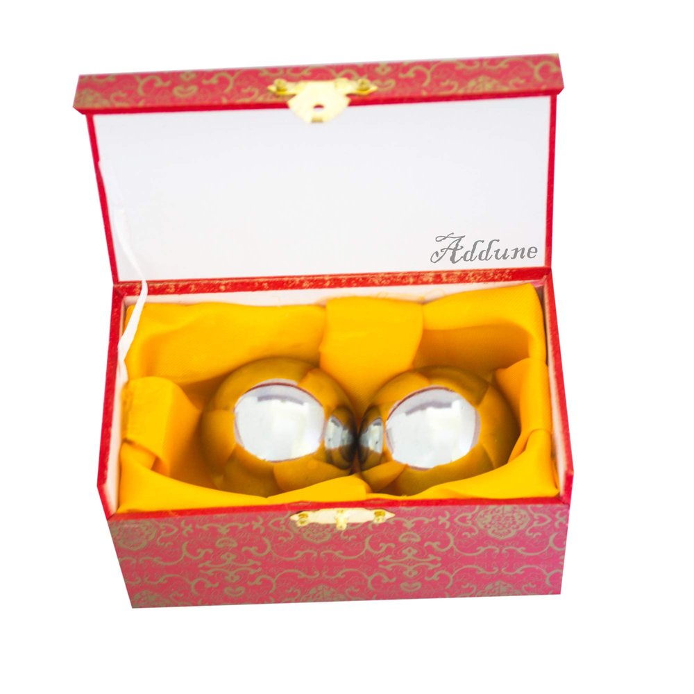 Addune Chinese Solid Iron Baoding Ball Heavy No Chiming Stainless Steel Chrome Color Health Exercise Balls for Big Hand Therapy Stress Relief No Sound (with Box)