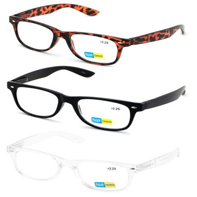 3 Pairs of Classic Anti Blue UV Ray Reading Glasses - Spring Hinge Readers (1 Black 1 Tortoise 1 Clear, 2.50, multiplier_x)