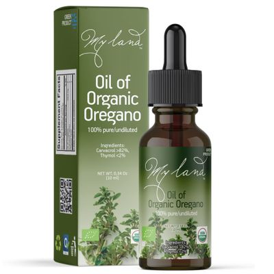 MY LAND Organic Oregano Oil Drops  10ml, Pure, Undiluted, Dropper Bottle High Carvacrol Content | Steam Distilled from Mt. Olympus Oregano | Immune & Digestive Support