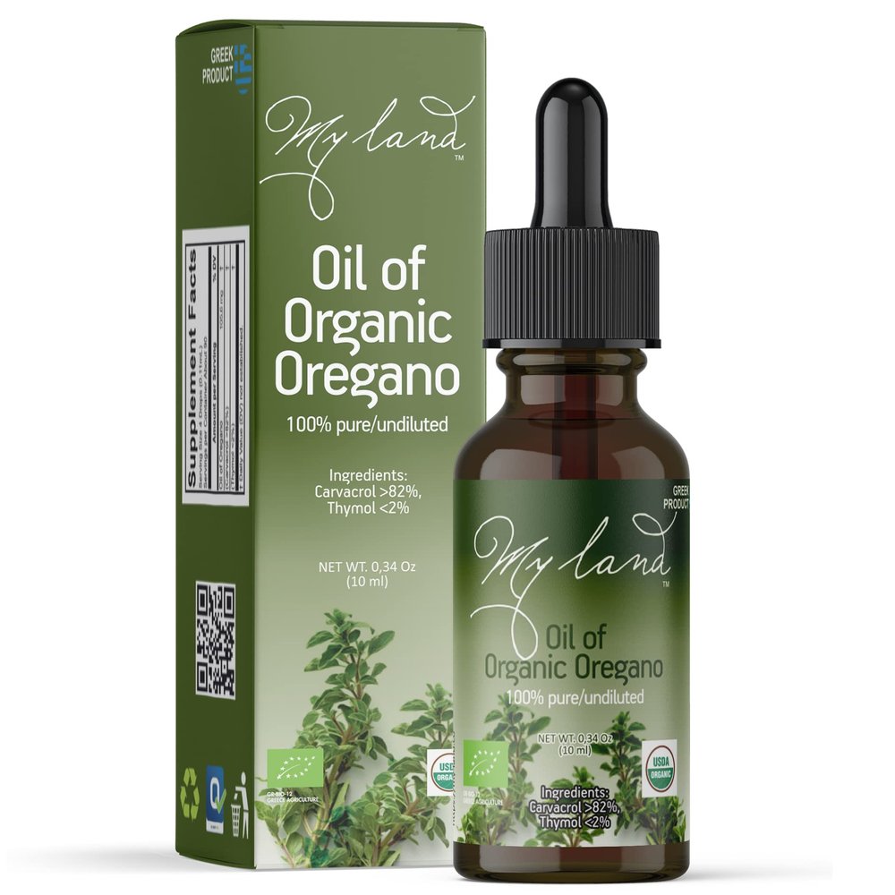 MY LAND Organic Oregano Oil Drops 10ml, Pure, Undiluted, Dropper Bottle High Carvacrol Content | Steam Distilled from Mt. Olympus Oregano | Immune & Digestive Support