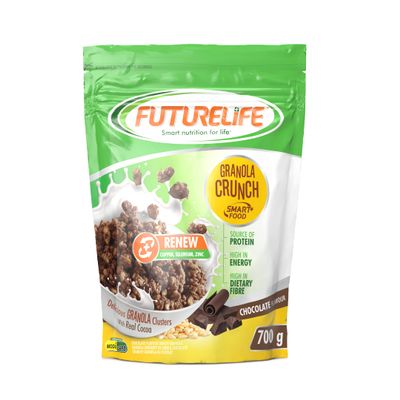 FUTURELIFE Smart Food Crunch Granola | 700g/24.7oz | 7g Protein | High Energy | Contains Probiotics | Rolled Oats | High In Dietary Fiber | (Chocolate, 4)