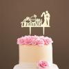 Mr And Mrs Cake Topper with Pet, Mr & Mrs Rustic Wreath Couple's Names Cake Topper, Mirror Gold Acrylic Wedding Cake Topper, Personalized Wedding Cake Topper, Funny Cake Toppers for Wedding view 1