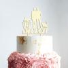 Bride And Groom Cake Topper with Pet, Wedding Mr & Mrs Cake Topper, Mirror Gold Acrylic Cake Topper for Wedding, Family Wedding Cake Topper, Anniversary Cake Toppers view 3