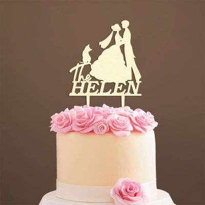 Wedding Cake Toppers with Pet, Mr And Mrs Cake Topper, Wood Cake Topper for Wedding, Family Wedding Cake Topper, Cake Topper Wedding