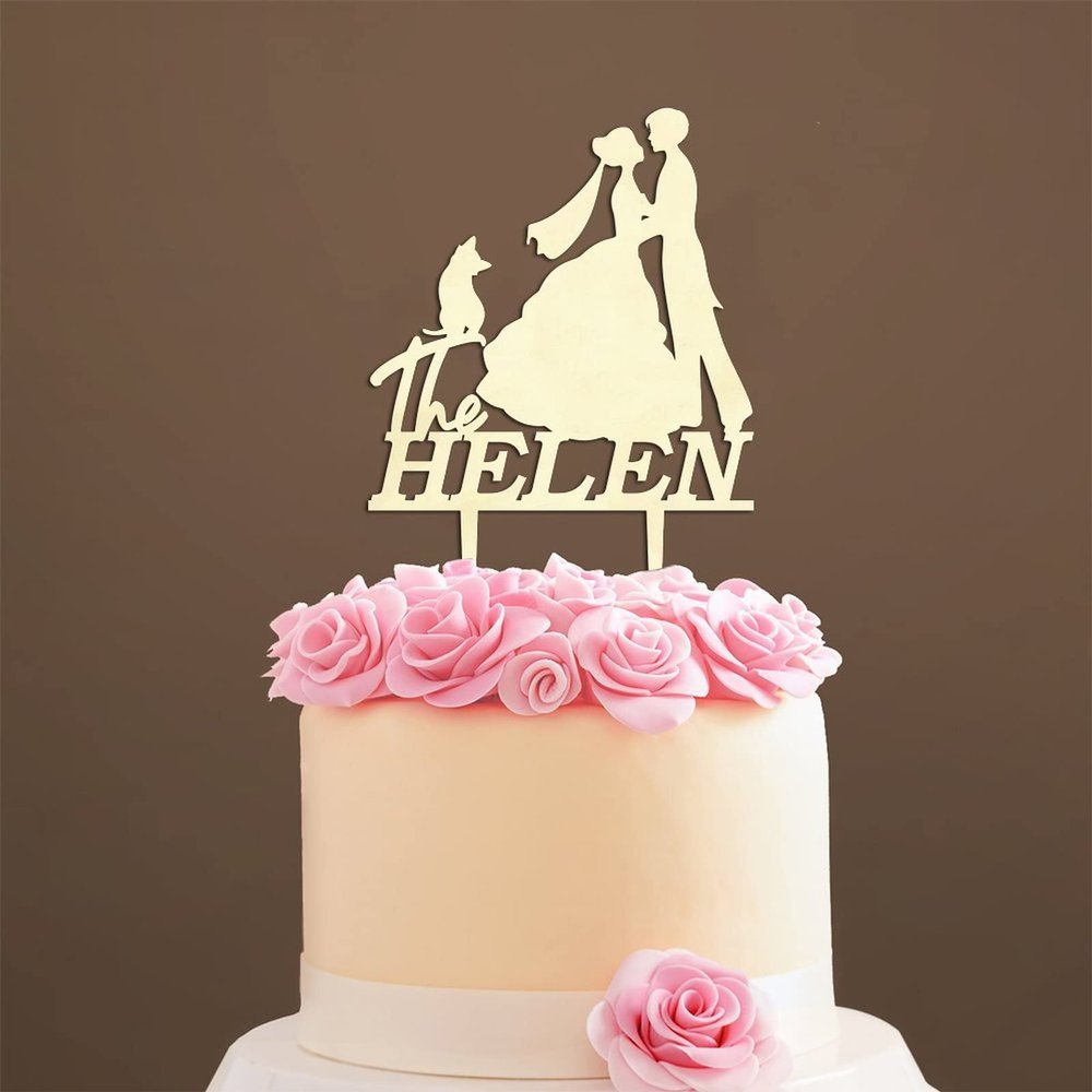 Wedding Cake Toppers with Pet, Mr And Mrs Cake Topper, Wood Cake Topper for Wedding, Family Wedding Cake Topper, Cake Topper Wedding