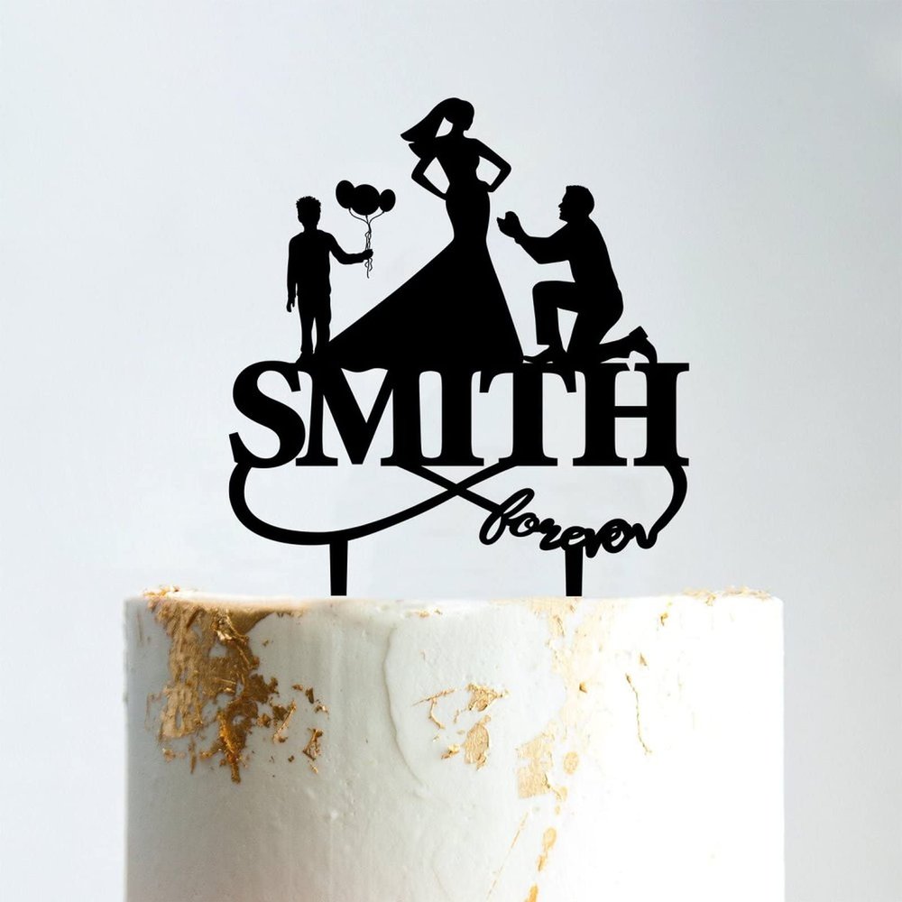 Family Wedding Cake Topper With Children, Custom Mr And Mrs Wedding Cake Topper, Family Cake Topper, Black Acrylic Cake Topper, Couple Wedding Decoration