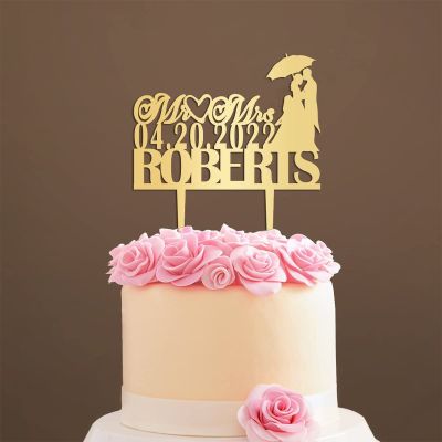 Custom Mr Mrs Cake Topper Mirror Gold Monogram Wedding Cake Topper Personalized Customized Bride And Groom Wedding Cake Topper Funny Cake Toppers for Wedding Acrylic Party Supplies