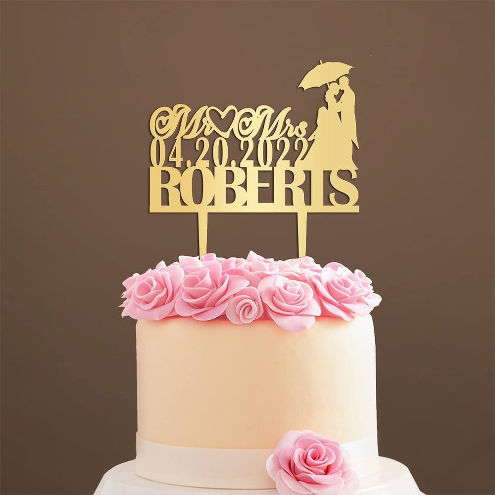 Custom Mr Mrs Cake Topper Mirror Gold Monogram Wedding Cake Topper Personalized Customized Bride And Groom Wedding Cake Topper Funny Cake Toppers for Wedding Acrylic Party Supplies