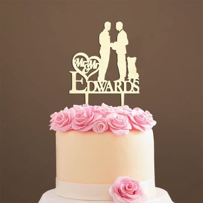 Couple Silhouette Cake Topper with Pet, Mr & Mrs Rustic Wreath Couple's Names Cake Topper, Mirror Gold Acrylic Cake Topper for Wedding, Family Wedding Cake Topper, Funny Cake Toppers for Wedding