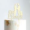 Couple Silhouette Cake Topper with Pet, Mr & Mrs Rustic Wreath Couple's Names Cake Topper, Mirror Gold Acrylic Cake Topper for Wedding, Family Wedding Cake Topper, Funny Cake Toppers for Wedding view 4