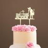 Couple Silhouette Cake Topper with Pet, Mr & Mrs Wedding Cake Topper, Mirror Gold Acrylic Wedding Cake Topper, Custom Wedding Cake Topper, Script Cake Toppers for Wedding view 1