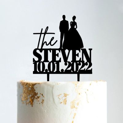 Couple Silhouette Cake Topper, Mr And Mrs Cake Topper, Black Acrylic Cake Topper for Wedding, Custom Cake Toppers for Wedding/Anniversary, Script Cake Toppers for Wedding