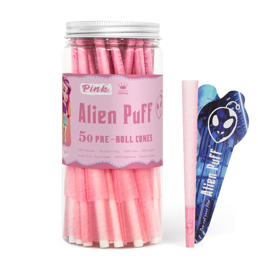 yacool Kingsizeslim 109MM Pink Pre-Rolled Cones with Tips Packing Tubes Included 50 Cones Ultra Thin Rolling Papers