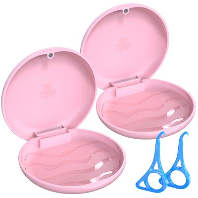 BVN Retainer Case with Aligner Removal Tool (2 Pack), Portable Mouth Guard Case & Denture Box, Slim Orthodontic Retainer Container for Invisalign and Mouthguards, Includes 2 Aligner Hooks -Pink