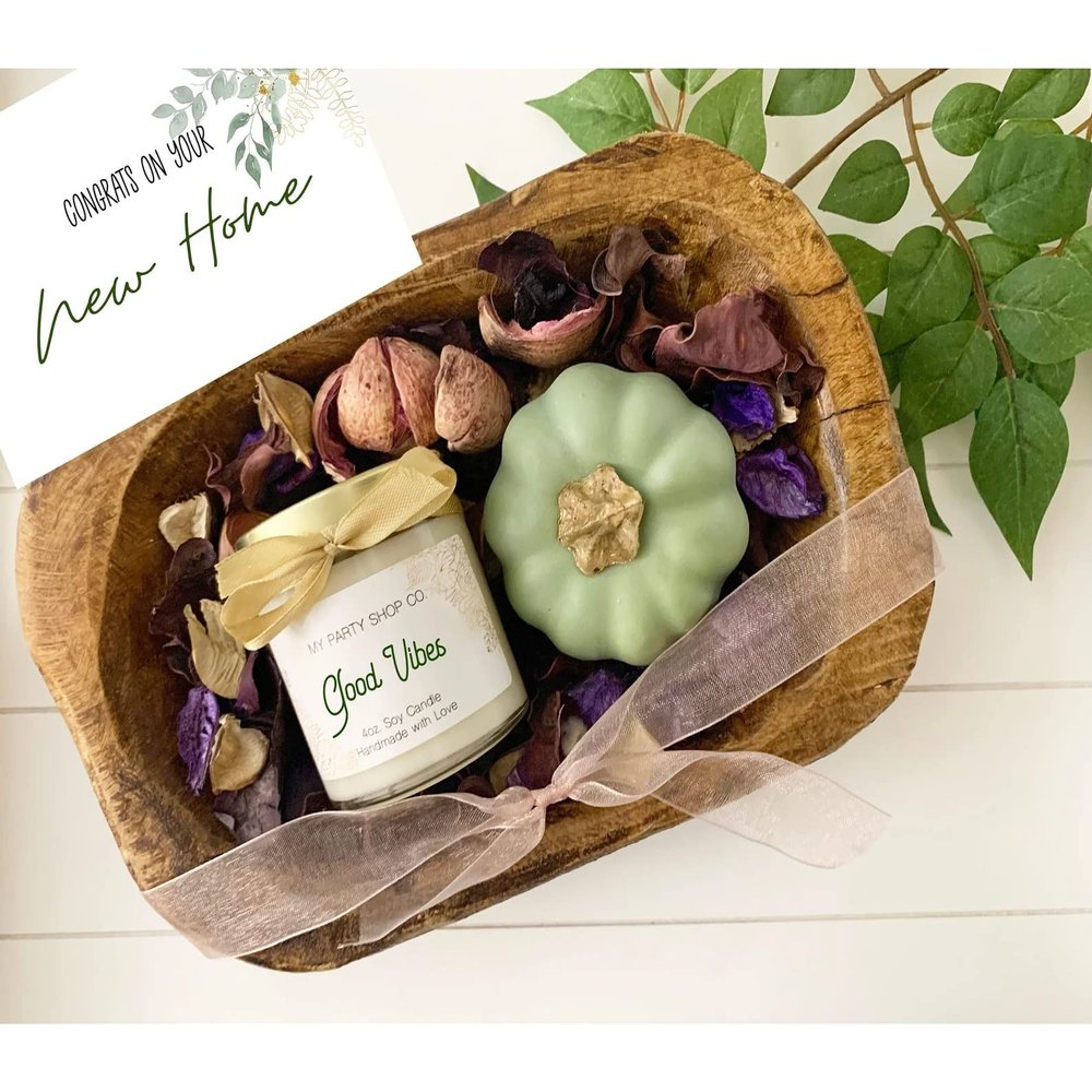 2022 New Home Gift Set- Housewarming Gift Box - Home Sweet Home - Realtor Closing Gift - House Warming Gift - (Candle + Scented Potpourri + Wooden Dough Bowl)