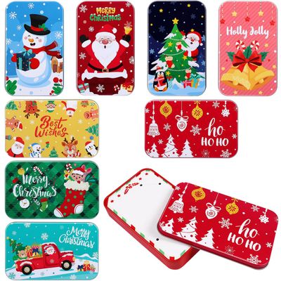 Cabilock Christmas Tinplate Card Box, 8Pcs Assorted Color Greeting Gift Card Holders with Lid, Holiday Tin Box for Christmas Party Favors Xmas Present Supplies