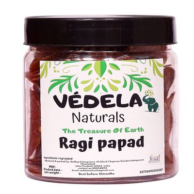 VDELA Naturals Gluten Free, Ragi papad, Low Fat Ragi (Finger Millet) Papad 300gm / 8oz | Food Snack | Tea Time Snacks | No Added Preservatives | Artificial Flavours & Food Colors