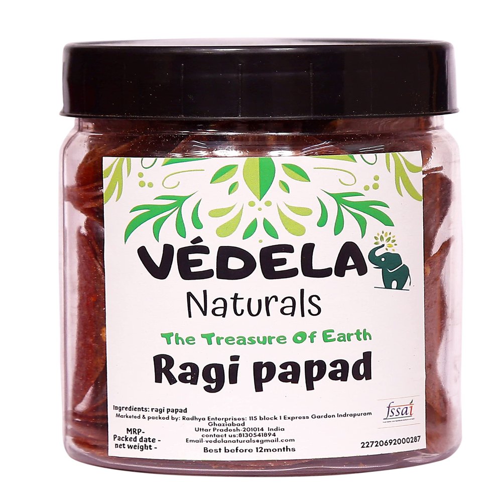 VDELA Naturals Gluten Free, Ragi papad, Low Fat Ragi (Finger Millet) Papad 300gm / 8oz | Food Snack | Tea Time Snacks | No Added Preservatives | Artificial Flavours & Food Colors