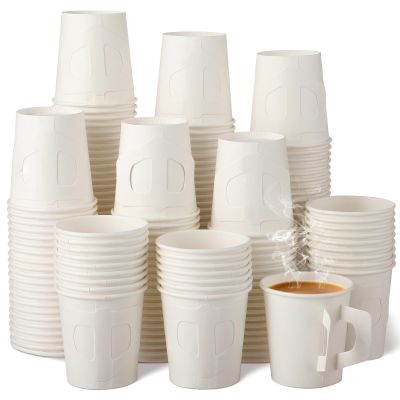 Funtery 200 Count 4 oz Disposable Espresso Cups Bulk with Handles White Disposable Paper Cups for Coffee Espresso Tea Hot Cold Drinking Beverage Cocoa Juice Birthday Events Party Office Supplies
