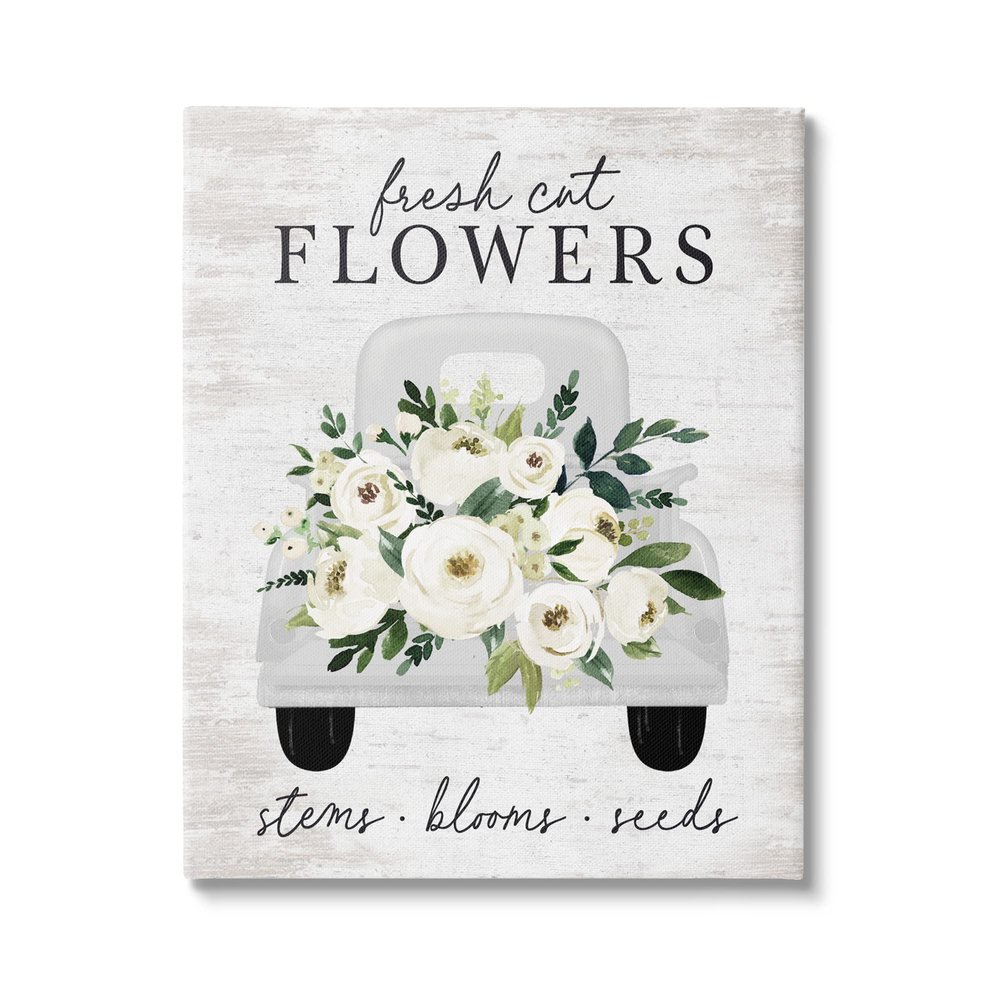 Stupell Industries Fresh Cut Flowers White Roses Carnations Truckload, Design by Lettered and Lined