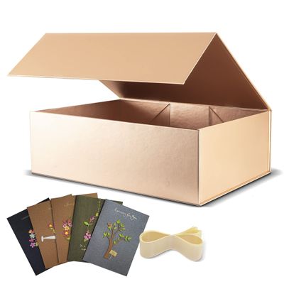 BOXHOME 5 Pack Large Gift Box, Rose Gold, 13x10x5 inch with Magnetic Lids Gift Packaging Box, Groomsmen Boxes for Presents Contains Card, Ribbon, Foldable