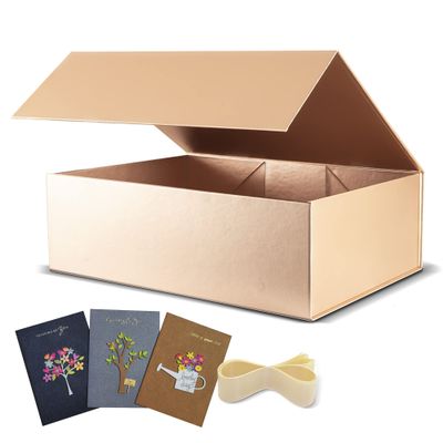 BOXHOME 3 Pack Large Gift Box, Rose Gold, 13x10x5 inch with Magnetic Lids Gift Packaging Box, Groomsmen Boxes for Presents Contains Card, Ribbon, Foldable