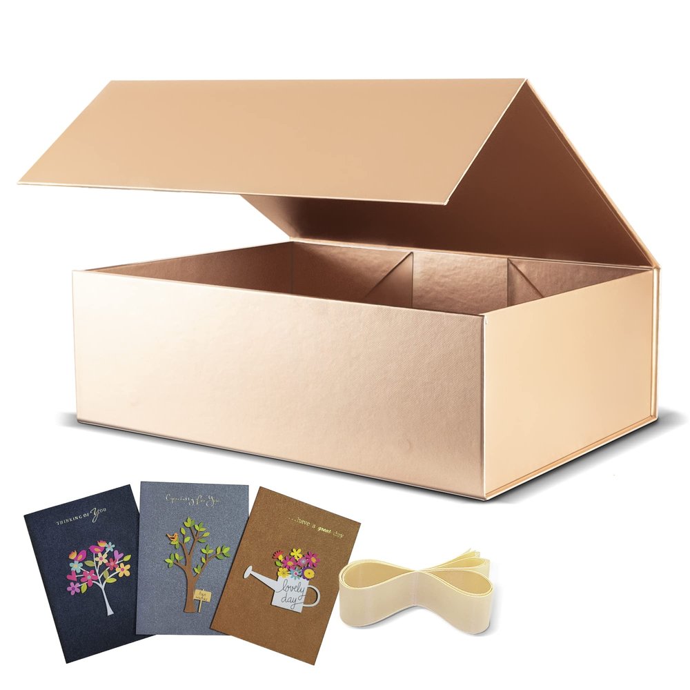 BOXHOME 3 Pack Large Gift Box, Rose Gold, 13x10x5 inch with Magnetic Lids Gift Packaging Box, Groomsmen Boxes for Presents Contains Card, Ribbon, Foldable
