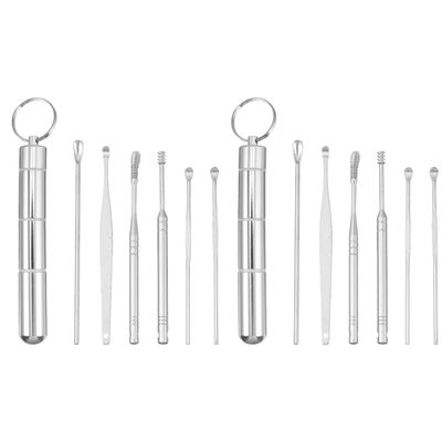 Healifty 2sets Ear Wax Removal Tools Ear Picks for and Cleaning Portable for Daily Use Silver Finish