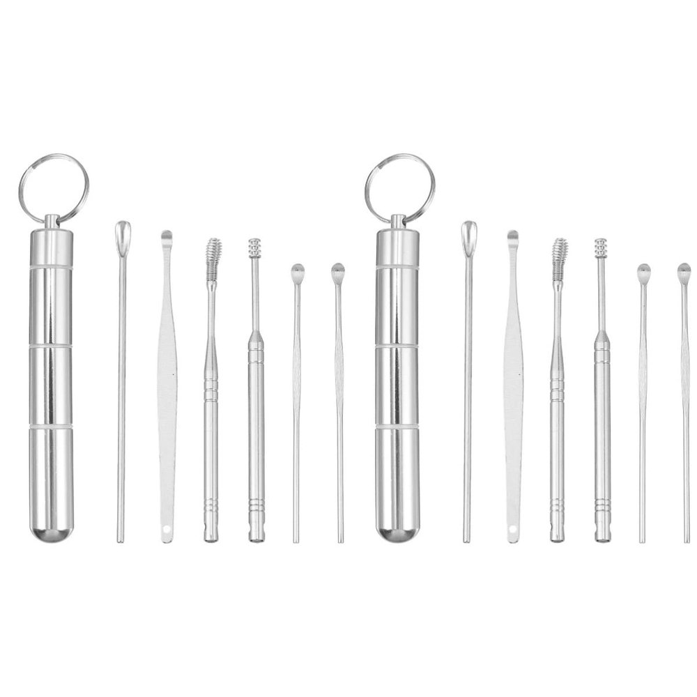 Healifty 2sets Ear Wax Removal Tools Ear Picks for and Cleaning Portable for Daily Use Silver Finish