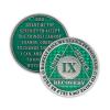 9 Year Sobriety Coin | Legacy AA Chip | Thick Triplate Recovery Anniversary Token (Green) view 1