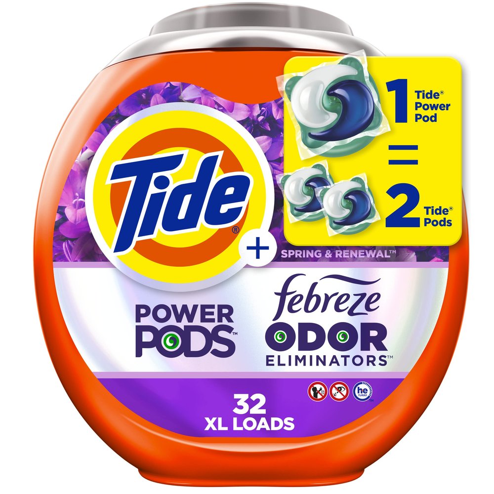 Tide Power Pods Laundry Detergent Pacs with Febreze, 32 Count, Spring & Renewal Scent, Febreze Freshness with Odor Eliminators