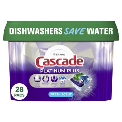 Cascade Platinum Plus Dishwasher Pods, Dish Detergent ActionPacs, Fresh, 28 Count