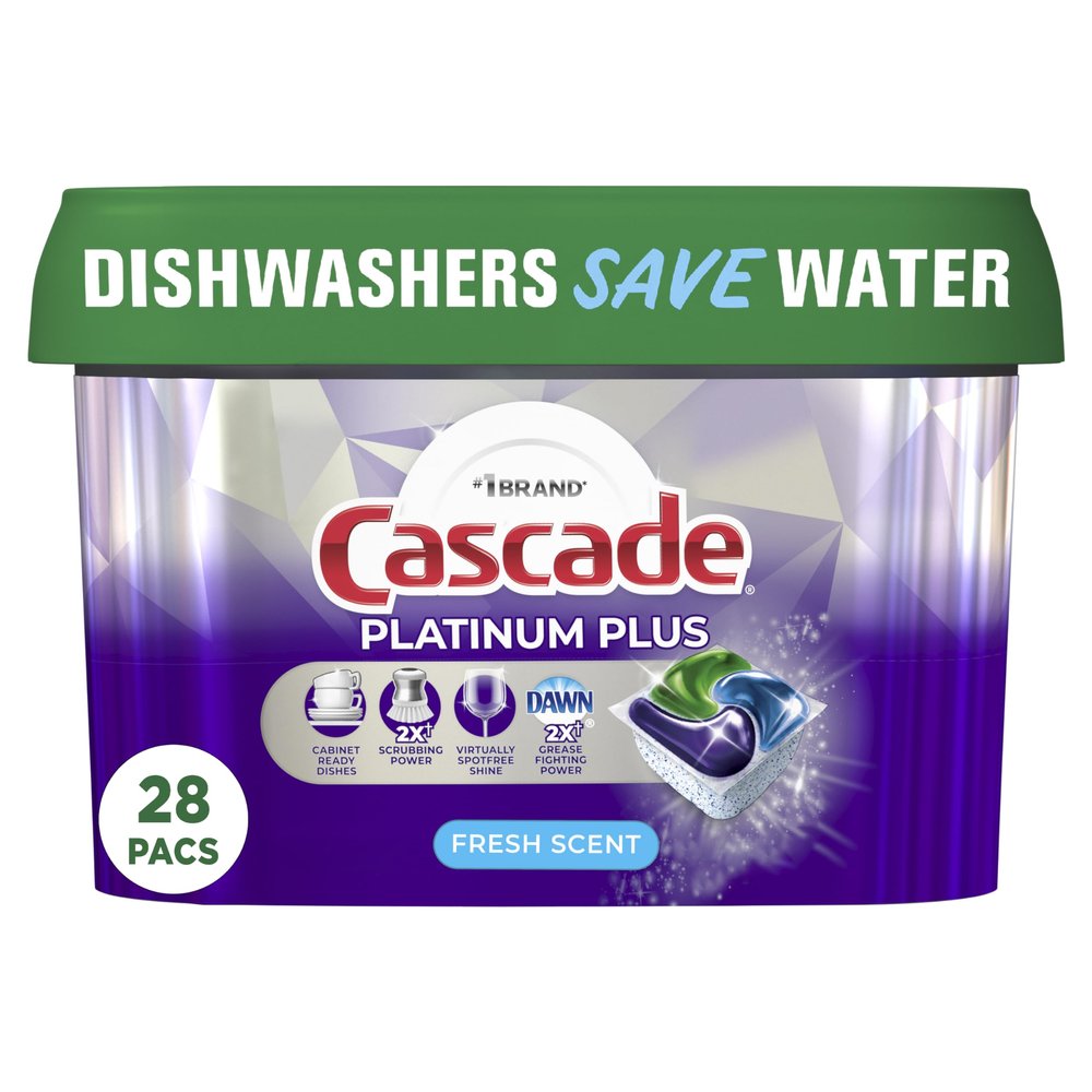 Cascade Platinum Plus Dishwasher Pods, Dish Detergent ActionPacs, Fresh, 28 Count
