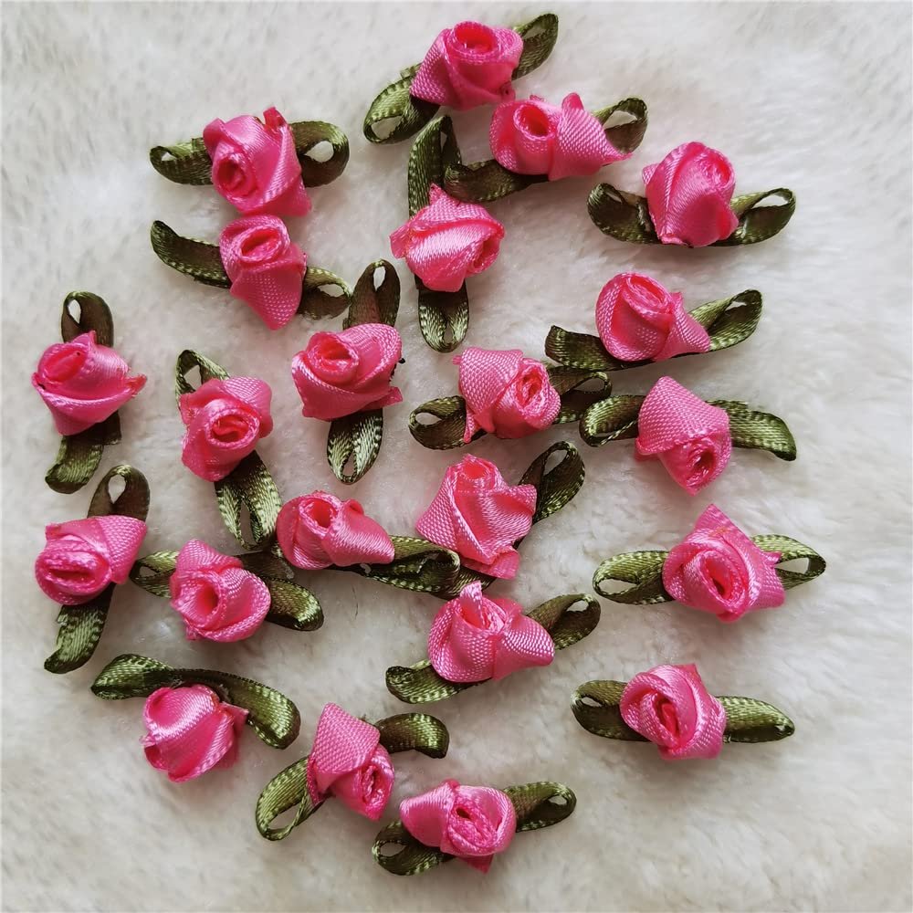 200pcs Mini Satin Ribbon Flower Bows Rose Wedding Sewing Crafts Appliques Polyester for Wedding Bride Gift Wrapping Decoration (Rose Red)