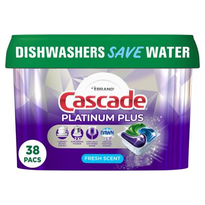 Cascade Platinum Plus Dishwasher Pods, Dishwasher Detergent, Dish Detergent Soap, Fresh, 38 Count