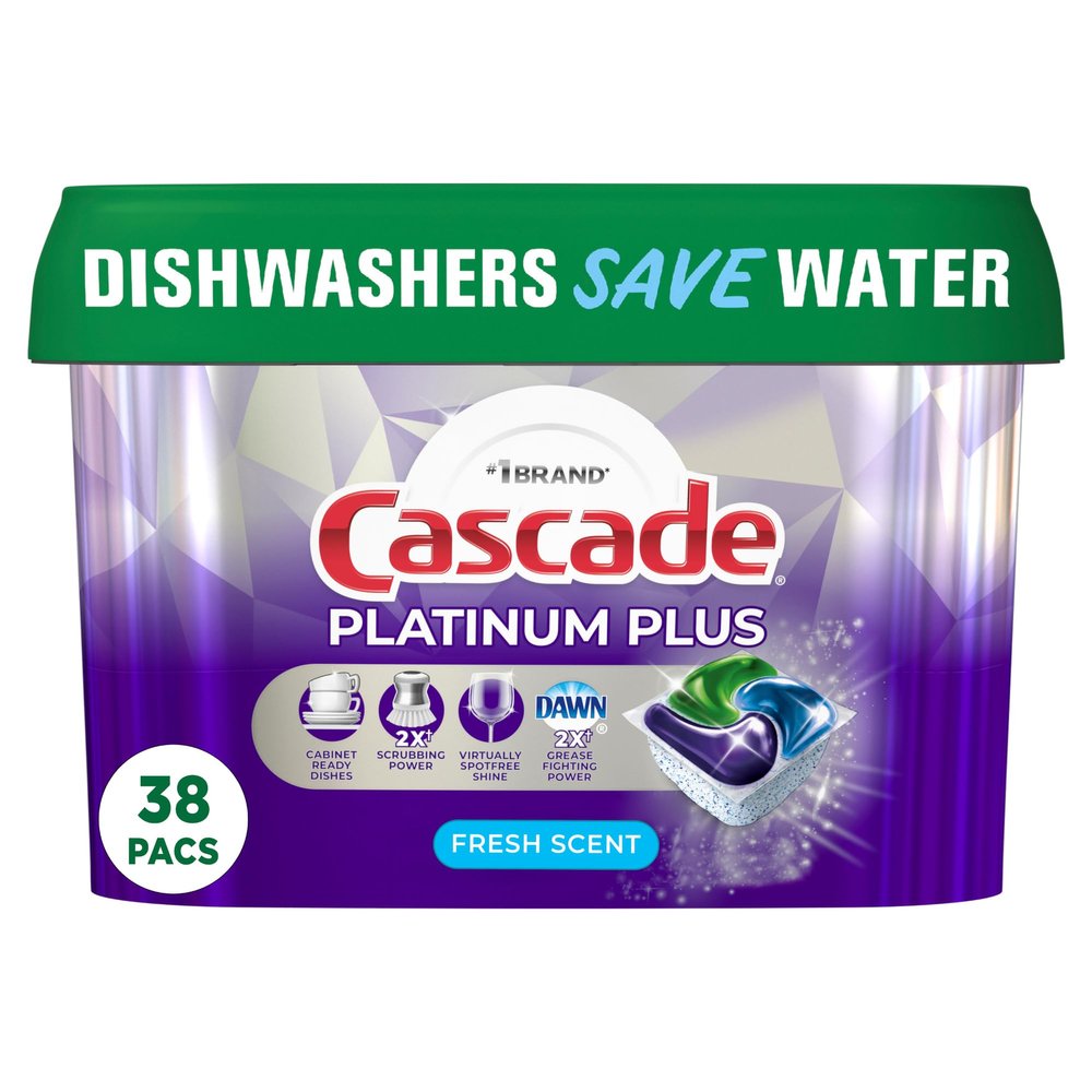 Cascade Platinum Plus Dishwasher Pods, Dishwasher Detergent, Dish Detergent Soap, Fresh, 38 Count
