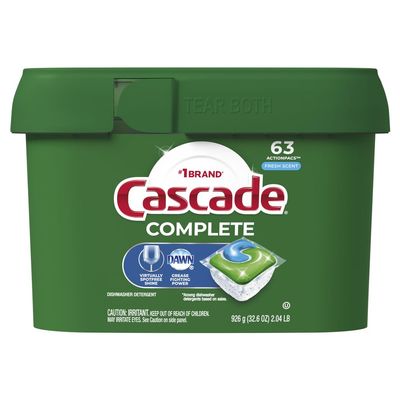 Cascade Complete Dishwasher Pods, ActionPacs Dishwasher Detergent, Fresh Scent, 63 Count