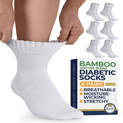 Pembrook Bamboo Viscose Diabetic Socks - 6 Pairs Ankle Socks for Women & Men, Swollen Feet & Neuropathy | Non-Binding