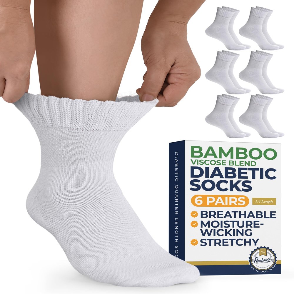 Pembrook Bamboo Viscose Diabetic Socks - 6 Pairs Ankle Socks for Women & Men, Swollen Feet & Neuropathy | Non-Binding