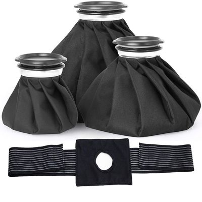 Capshat Ice Bag for Injuries, First-Aid Pain Relief, Refillable Ice Bags for Teeth, Knees, Menstrual, Shoulders, Headaches, Cold & Hot Therapy Water Bags, Reusable Cold Packs (Black 6"/9"/11" Wrap)