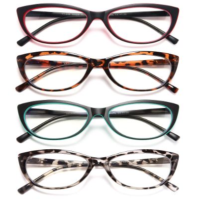 EYEURL 4 Pack Cat Eye Reading Glasses for Women, Blue Light Blocking Readers Lightweight Spring Hinge Anti Eyestrain UV Fashion Eyeglasses +4.00