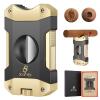 XIFEI Cigar Cutter V-Cut,3 in 1 V Cutter with Cigar Punch Cigar Stand Sharpest 440 Stainless Steel Cut Blade Ergonomic Design Secure-Lock 55 Ring Gauge Portable Cigar Clipper with Gift Box (Grey Gold) view 1