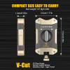 XIFEI Cigar Cutter V-Cut,3 in 1 V Cutter with Cigar Punch Cigar Stand Sharpest 440 Stainless Steel Cut Blade Ergonomic Design Secure-Lock 55 Ring Gauge Portable Cigar Clipper with Gift Box (Grey Gold) view 2