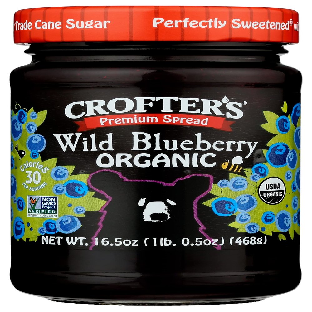 Crofter's Organic Wild Blueberry Fruit Spread, Non GMO, USDA Organic, 16.5 Ounce (Pack of 6)