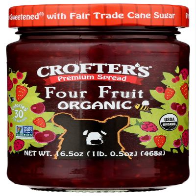 Crofter's Organic Four Fruits Fruit Spread, Non GMO, USDA Organic, 16.5 Ounce (Pack of 6)