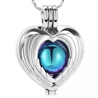BIAIHQIE Heart Shape Angel Wings Wrapped Stainless Steel Balls Cremation Pendant Memorial Necklace Ash Holder Urn Funeral Keepsake Gifts,3