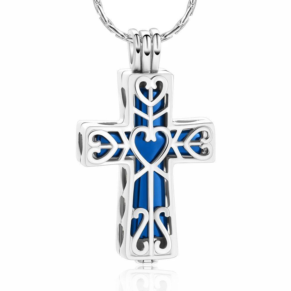 BIAIHQIE Cross Shape Human/Animal Ashes Urn Necklace Stainless Steel Cremation Jewelry with Cross Inner Urn Engravable,3