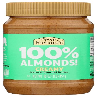 Crazy Richard's Natural Almond Butter, Gluten Free, No Cholesterol, 16 Ounce (Pack of 6)